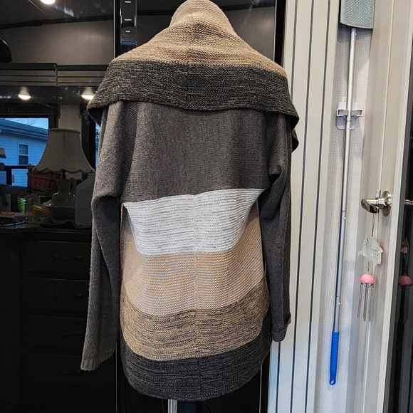 CHARTER CLUB Gray, Tan and Cream Open Front Sweater - Picture 2 of 3